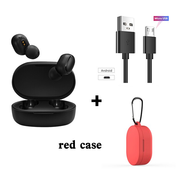 Origina Xiaomi Redmi AirDots 2 In Ear Bluetooth 5.0 Wireless Earphones With Mic Handsfree Earbuds AI Control AirDots Pro 2S 2 SE: Red case add cable