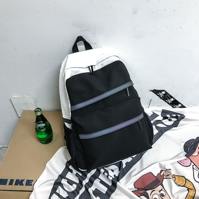 Schooltassen voor tienermeisjes, rugzakken voor jongens, damestassen, oxford waterdichte, lichtgewicht schooltas met panelen, studenten- en collegestijl: Zwart