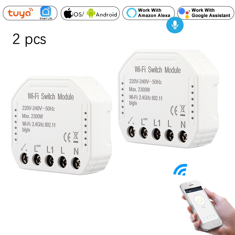 DIY WiFi Smart Light Switch Module Breaker, Smart Life Tuya APP Voice Remote 1/2 Way Control Wall Switch, Alexa Echo Google Home: 2 PCS