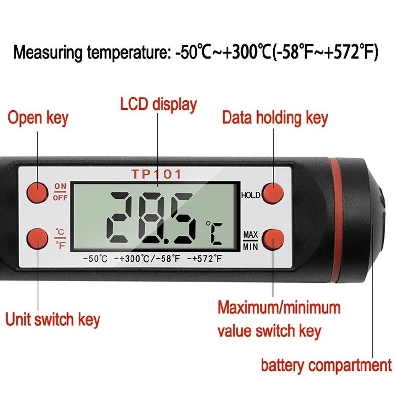 Digitalt termometer med 15cm lange probe lysproduksjonssett måler flytende soya parafinvoks bakt melk kjøtt bbq voks smelter
