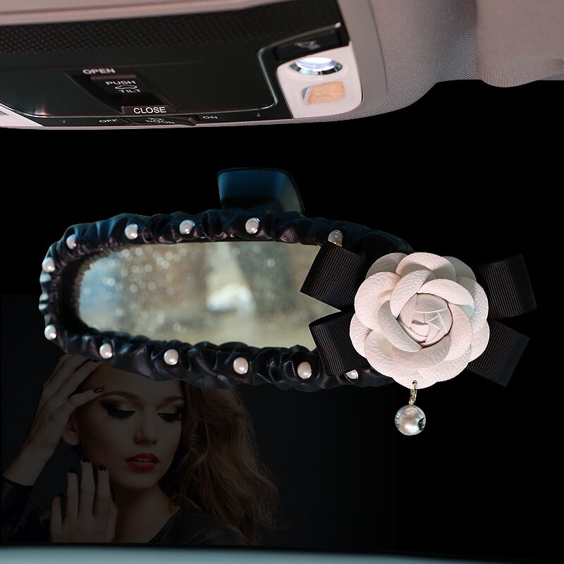 Leather Pearl Camellia Flower Car Seat Belt Cover Shoulder Pads Car Shifter Hand Brake Covers Auto Interior Accessories