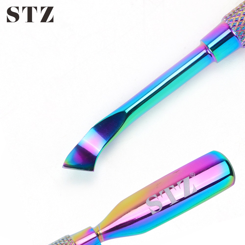 Stz 1Pcs Dual-Ended Remover Vinger Dode Huid Cuticula Pusher Nail Art Push Chameleon Rvs Manicure Nail art Tool # GT04