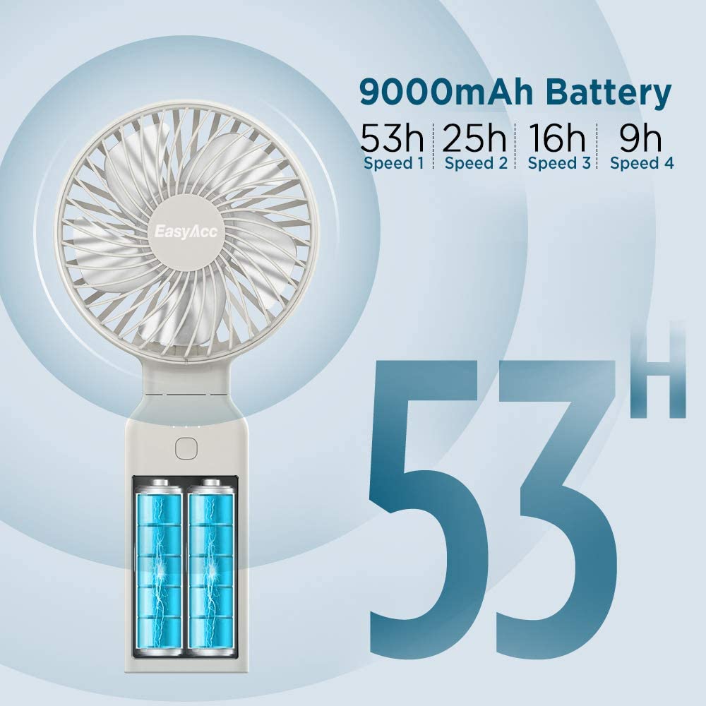 EasyAcc 9000mAh Portable Fan Handheld Desk Fan As Powerbank One Touch Power Off 4 Speeds Strong Winds Personal Cooling Fan