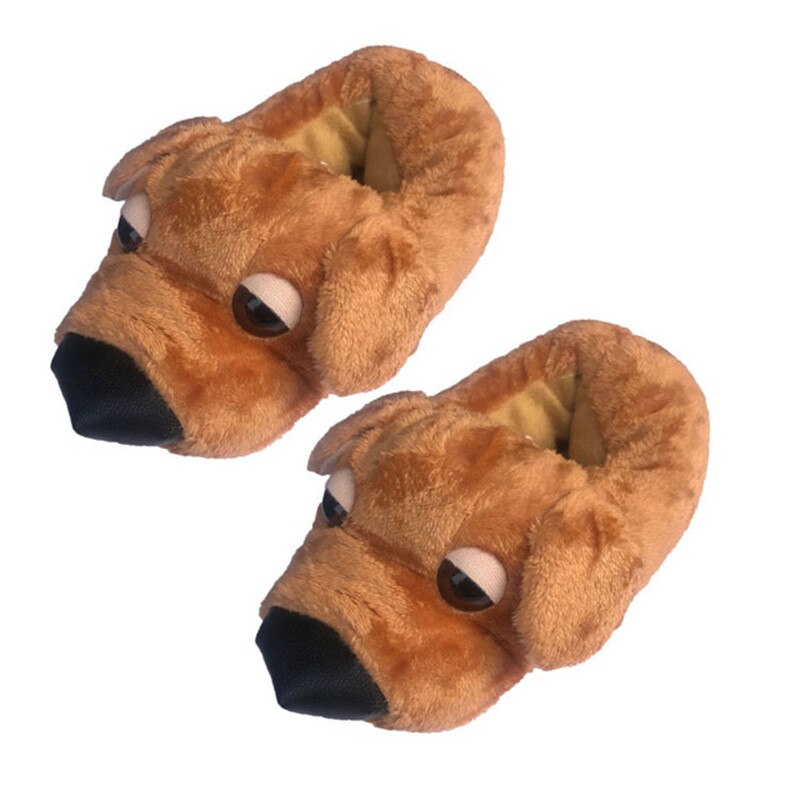 Hiver chaussons pour hommes , tricolore gros yeux chien mignon dessin animé grande tête coton pantoufles en peluche chien coton pantoufles