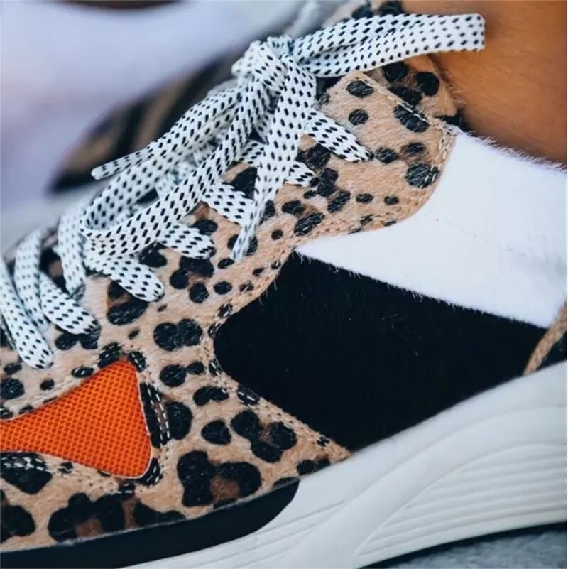 Woman Sneakers Thick Platform Leopard Print Trainer Women's Vulcanized Shoes Plus Size Casual Breathable Flats Shoes