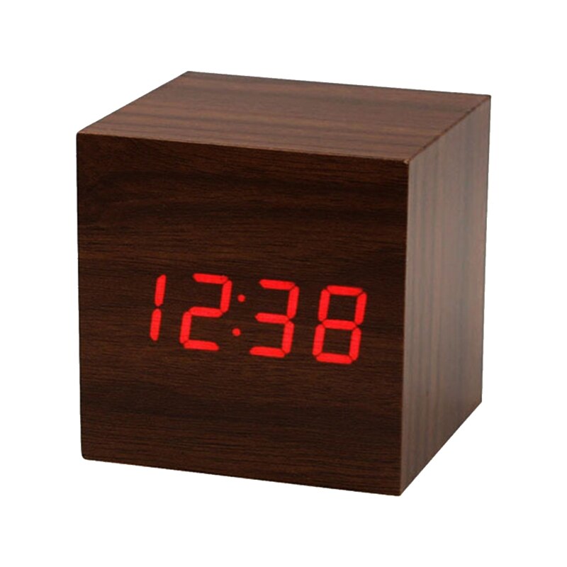 Wooden Led Alarm Clock Electronic Digital Display Time Clock Mute Cube Clocks for Home Bedroom Dormitory Waking Up Wood Trend