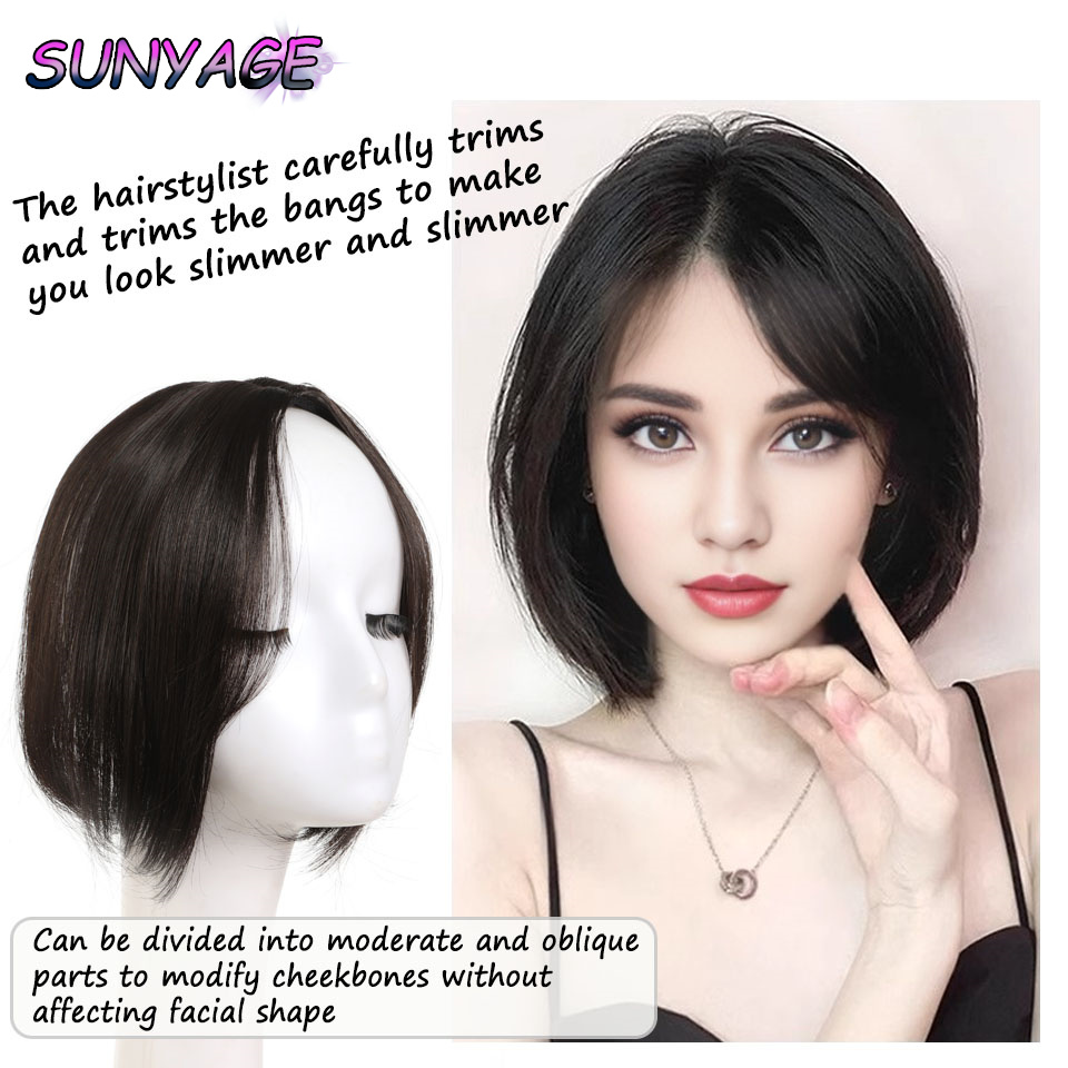 SUNYAGE Clip en flequillo de pelo sintético Natural, piezas de cabello con flecos, extensión de cabello de parte media, Topper para mujeres, pérdida de cabello