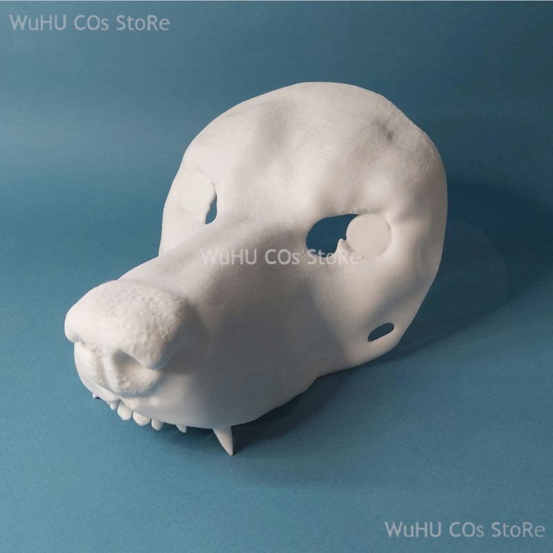 Kigurumi base besta crânio máscara cosplay fursuit animal cabeça de lobo crânio prosboscis impressão 3d máscaras festa de halloween dentes caninos: Branco