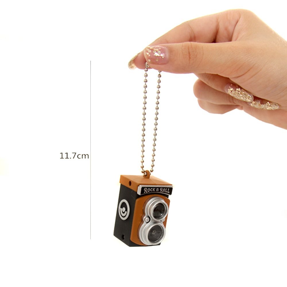 Söt mini dubbel lins reflex tlr kamera stil led blixt ljus ficklampa slutare ljud nyckelring