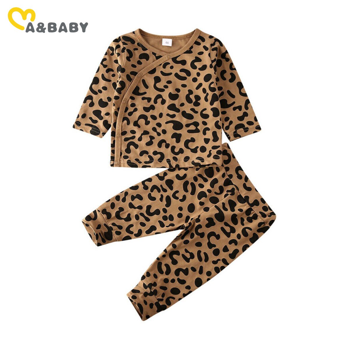 Ma&amp;Baby 0-12M Infant Newborn Baby Boy Girl Leopard Sleep Set Long Sleeve Button Sleepwear Robes Pajamas set