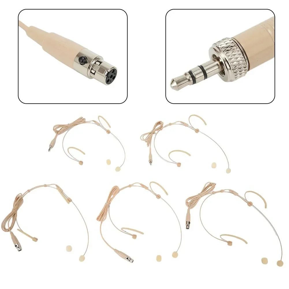 1 Pcs Beige Double Earhook Ear Hook Omnidirectional Condenser Headset Mic Headworn Microphone 3.5mm 3 Pin 4 Pin XLR Plug