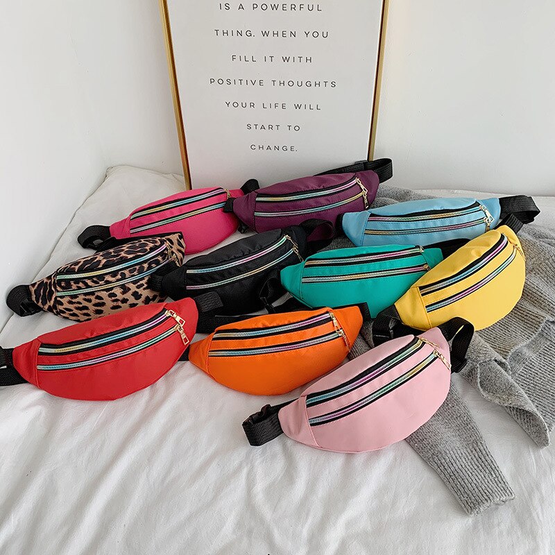 Brivilas nylon fanny pack fo women leopard print sport waist bag female purse belt bags multifunction chest bag crossbody