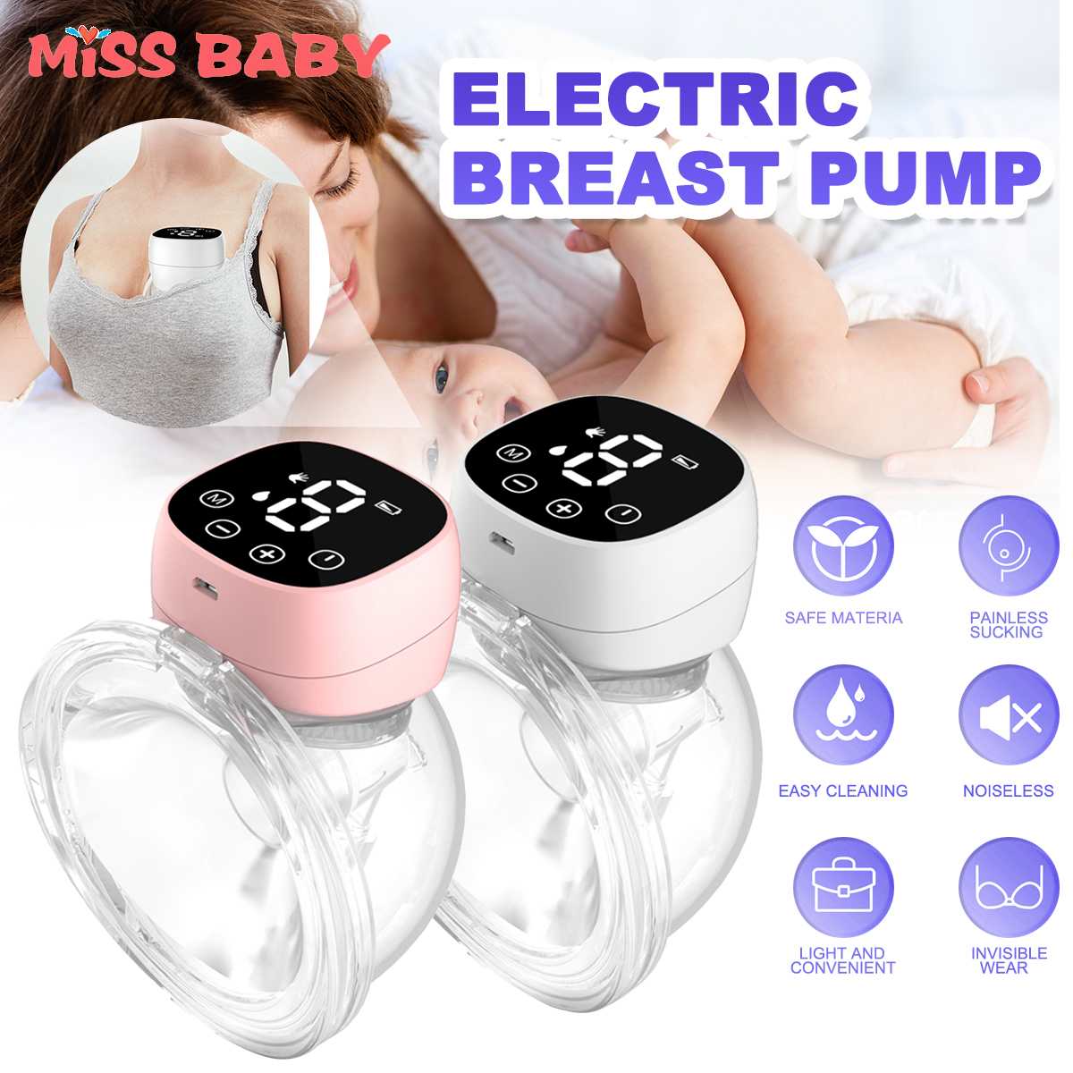 Lcd Elektrische Borstkolf Wearable Automatische Handsfree Stille Usb Oplaadbare Melk Extractor Baby Borstvoeding