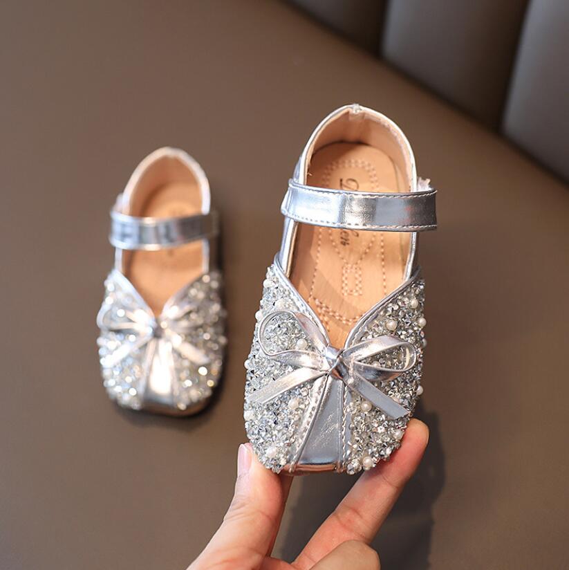 Herfst kinderschoenen meisjes platte hak prinses dans sandalen kinderschoenen glitter leer meisjes feestjurk trouwschoenen