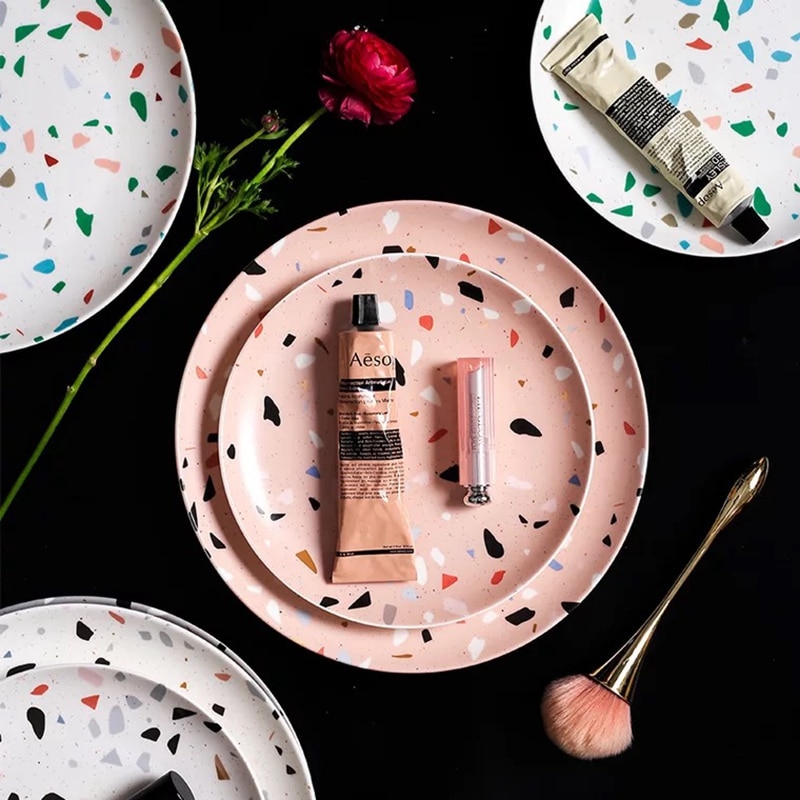 Service de vaisselle lave-vaisselle four à micro-ondes | Ensemble d'assiettes de table de peinture Terrazzo de 8/10 pouces, directe