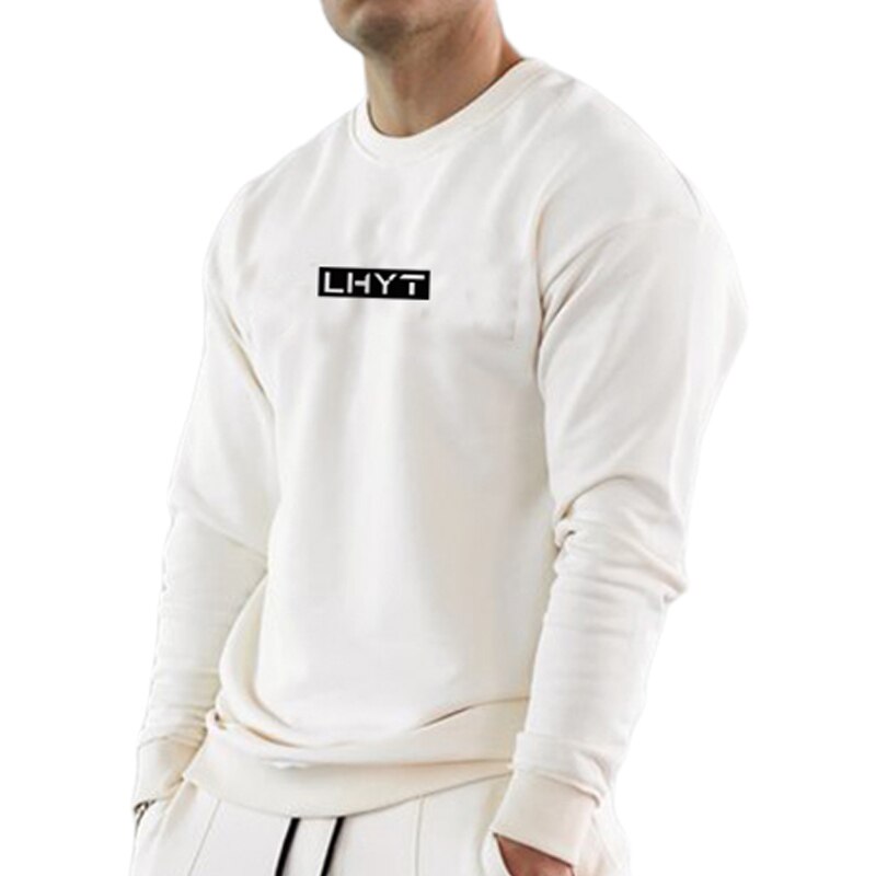 Heren Sweatshirts Gym Fitness Training Katoenen Trui Effen Ronde Hals Lange Mouwen Blusas Bodybuilding Sport Kleding