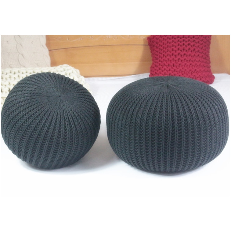 Coussin rond en laine tricoté à la main, POUF de sol, POUF