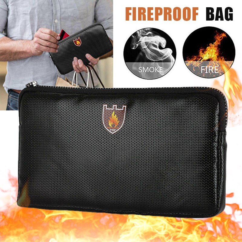 Fireproof Document Bag Fire Resistant Zipper Sewing Thread Improved Silicone Coated Fiberglass Black Waterproof Document Bag