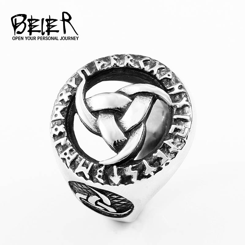 BEIER 316L Stainless Steel Viking Rune Talisman Men Ring Europe Jewelry LLBR8-616R