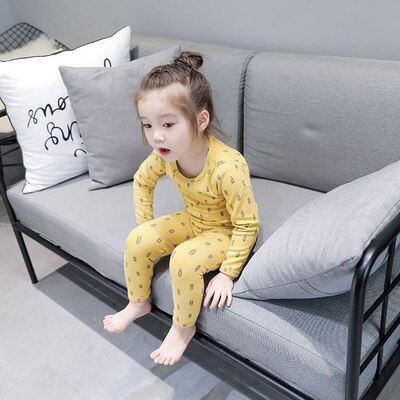 Kevät syksy lasten pyjamasetit tytöille vaatesetit vauvojen pojille yöpuvut pyjamat vaatteet puku lasten taaperoille koti: Keltainen / 8t