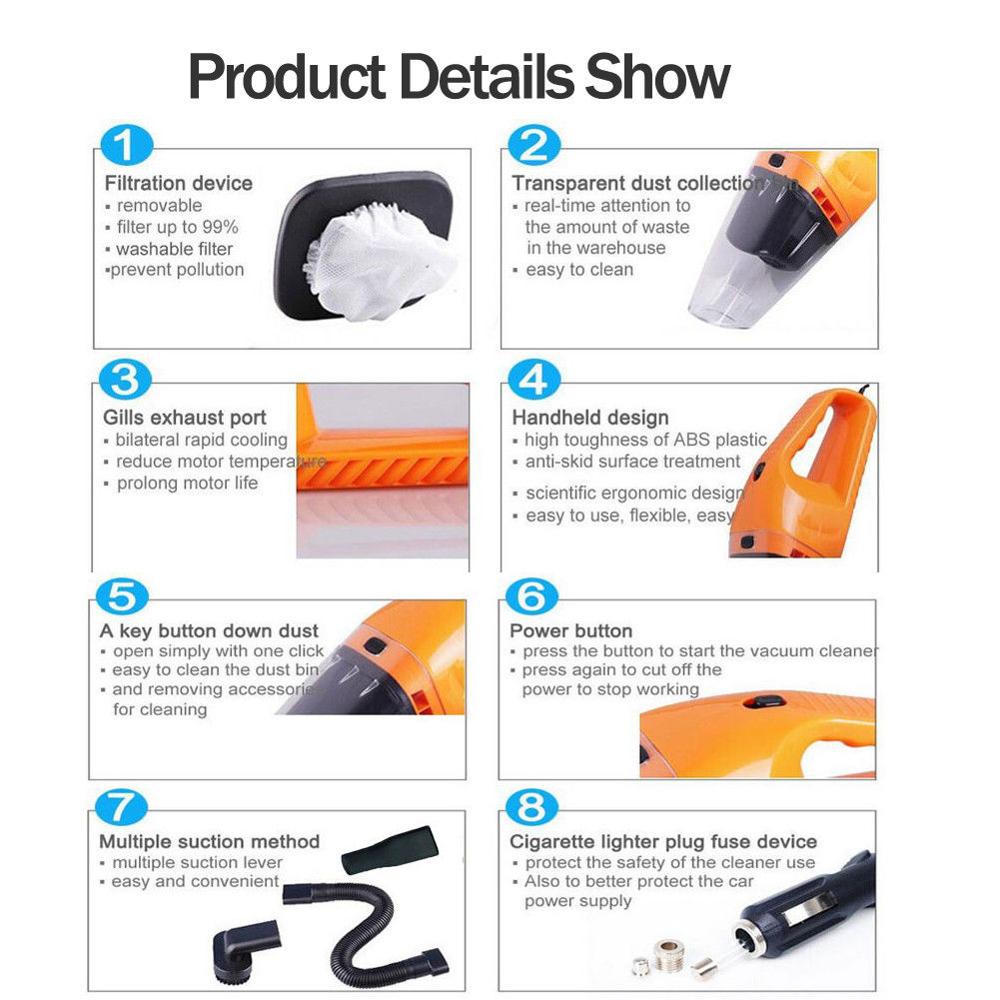 120W 12V Portable Car Vacuum Cleaner Handheld Mini Super Suction Vaccum Cleaner