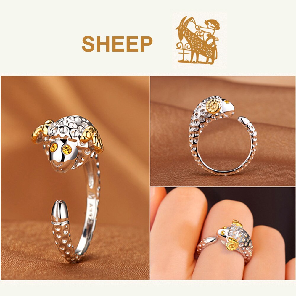 Koper Plated Crystal Mooie Hond Varken Konijn Aap Ingelegd Dier Ringen Vrouwen Meisje Opening Ring Wedding Party Sieraden: 8