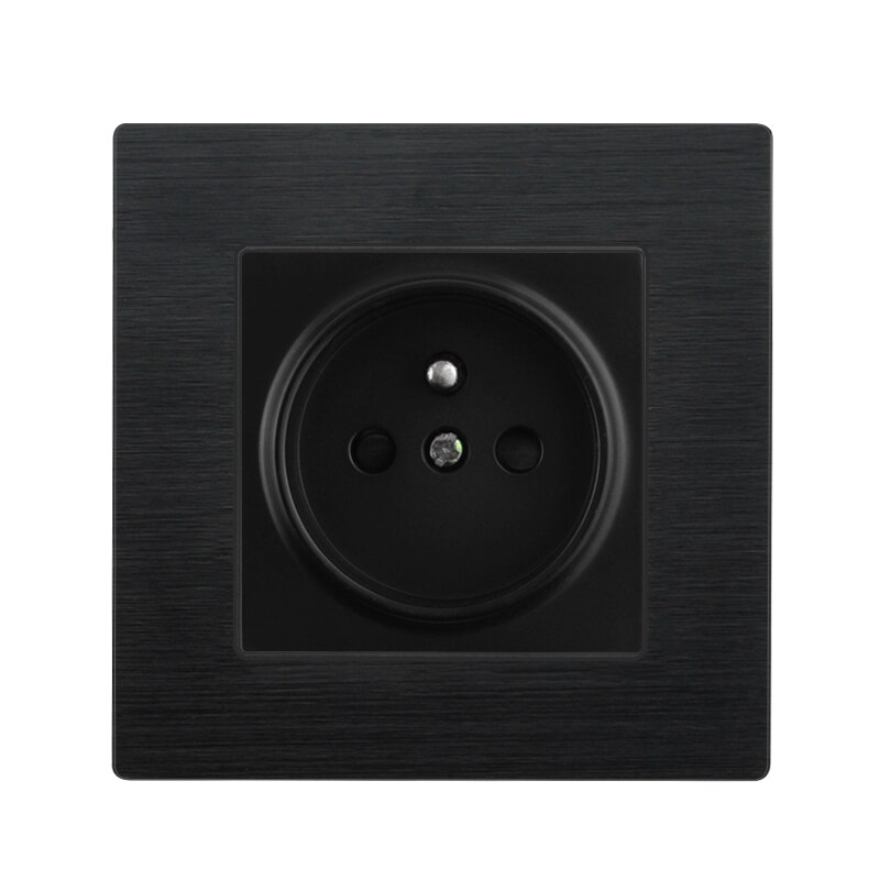 French Power Socket AC110V-250V Standard Plug Wall Socket Single/Double/Triple/Quadruple Socket Black Brushed Aluminum Panel: Singel Socket
