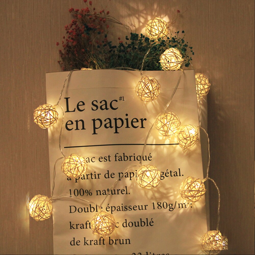 LED String Lights Rattan Ball Garlands Wedding Party Decor LED String Christmas Fairy Light For Outdoor 1.2m/2.5m/3m/5m