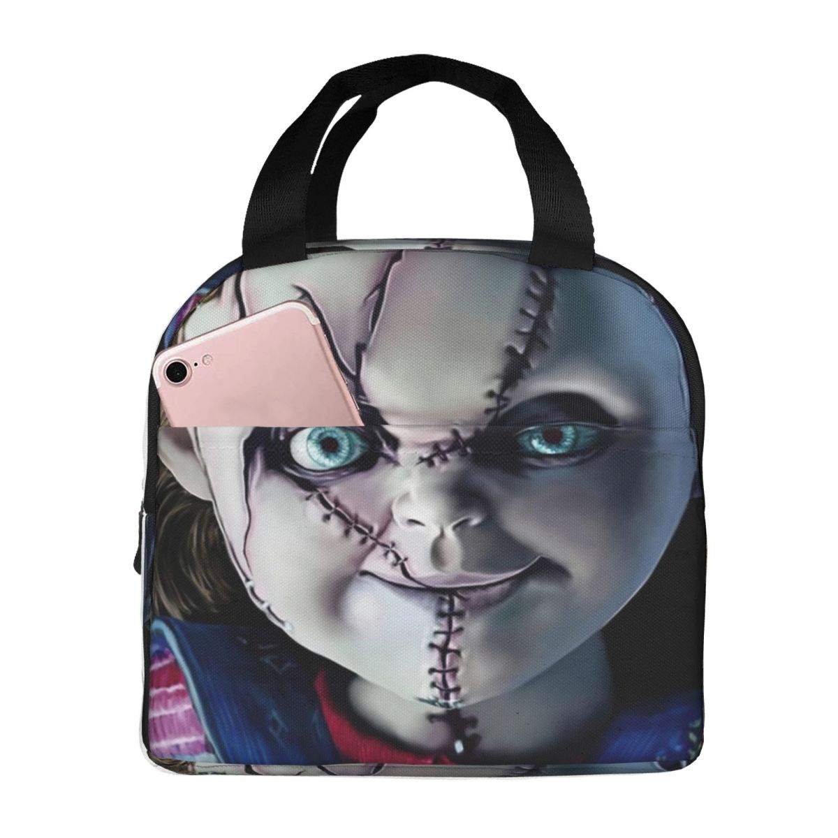 He Wants You For A Best Friend Chucky Lunch Bags Horror Portable Insulated Cooler Child's Play Thermal Picnic Work Lunch Box: Ivory