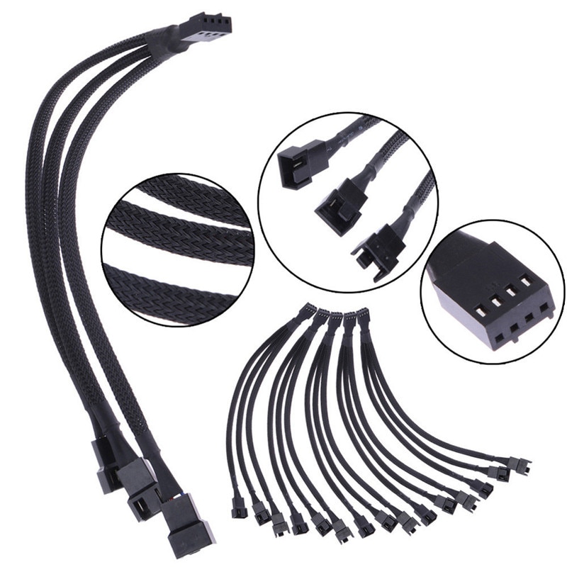 4pin to 3 Ways Y Splitter Cable Fan 4pin to 3 x 4pin/3pin PWM extender cablemore quiet effect better heat dissipation