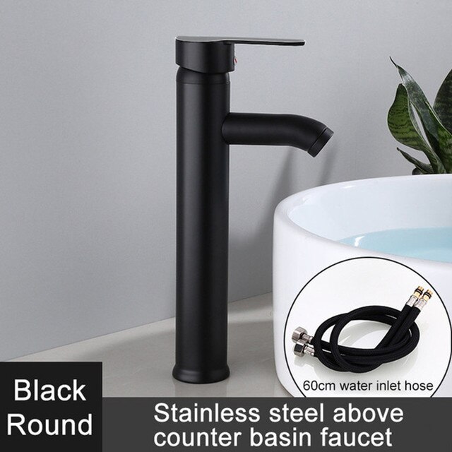Classic Basin Faucet Included The 60cm Hose Black Cold And Water Mixer Convenient Bathroom Stainless Steel Sink Faucet: L