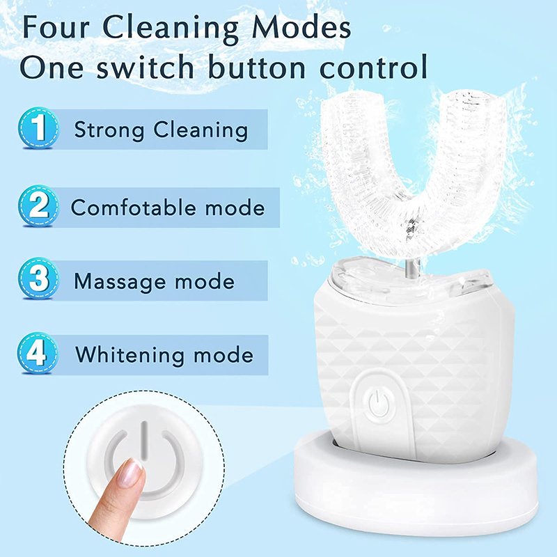 Ultrasonic Electric Toothbrush Adult Travel Home Automatic Rechargeable Hands Free 360 Cleaning U Shape Toothbrush Teeth Guard