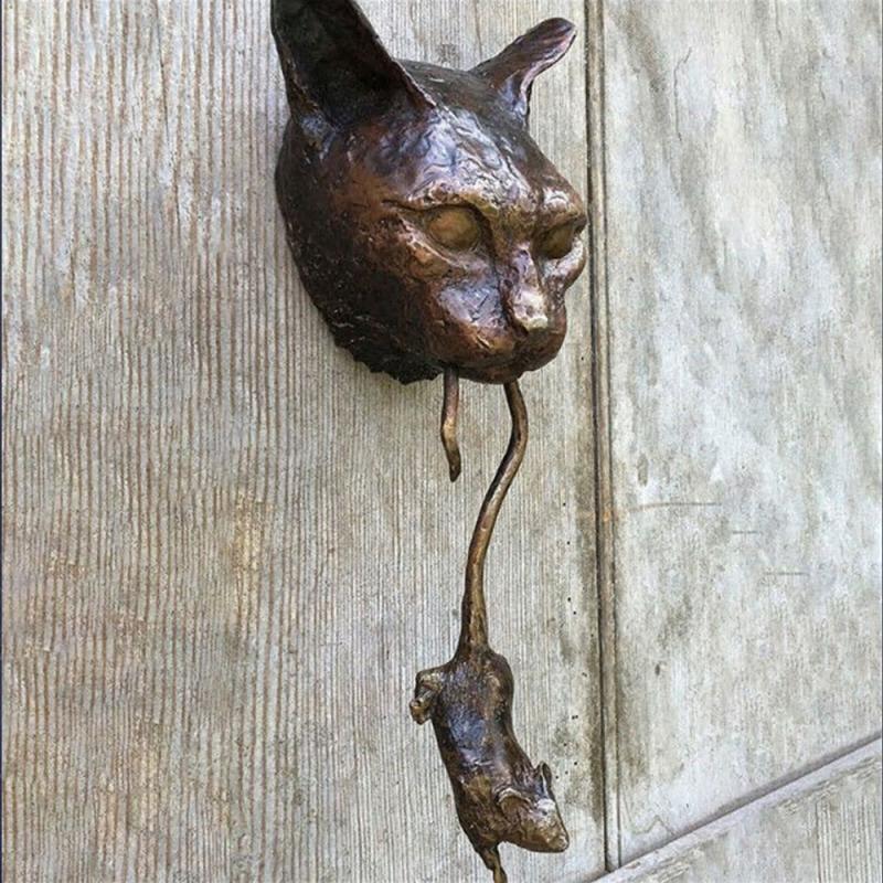 Tuin Tuin Decor Kat En Muis Deurklopper Of Muur Hars Ornament Roestig Bruin Gietijzeren