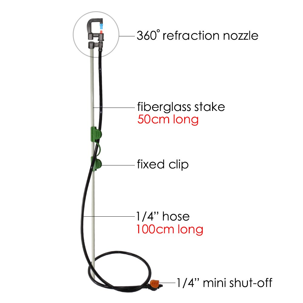 MUCIAKIE-boquilla de refracción de 80LPH, conjunto de Micro aspersor de estaca de 50cm con tubo de estaca de cabeza, Estaca de fibra de vidrio, 10 Uds.