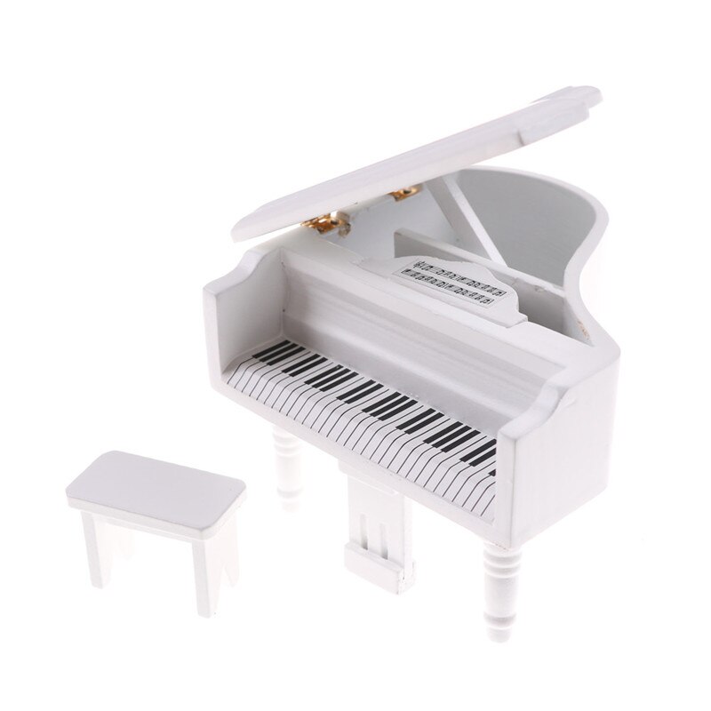 1:12 Houten Grand Piano Met Kruk Model Spelen Speelgoed Accessoires Dollhouse Miniatuur Wit Exquise