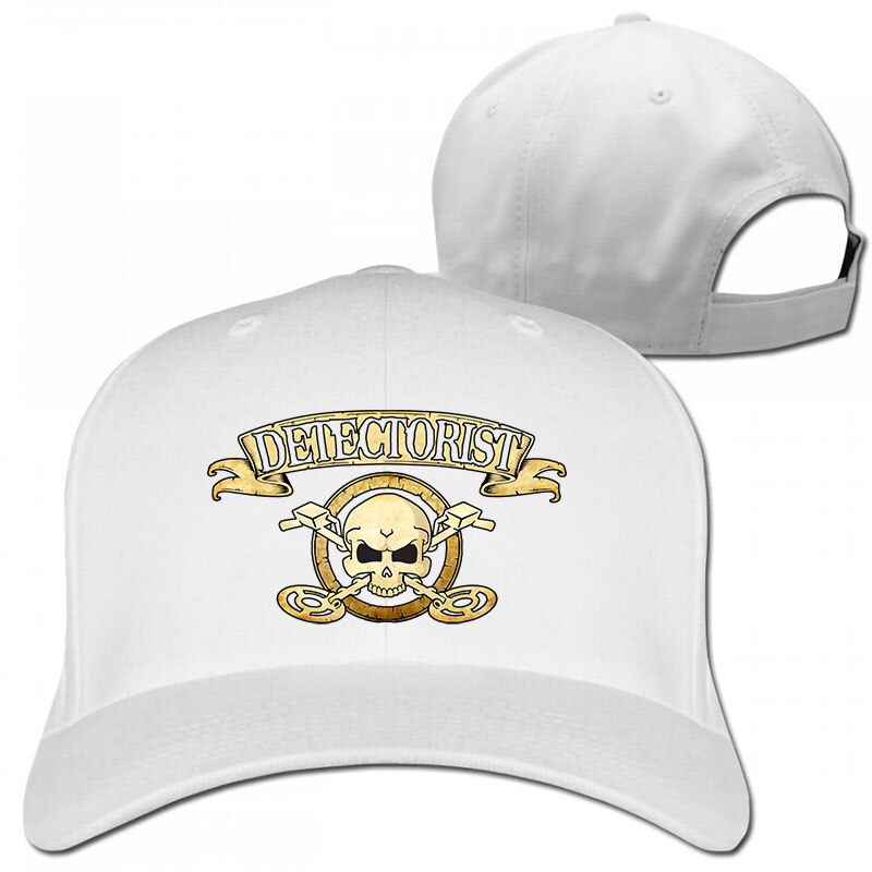 Men detectorist skull & crossbones Metal detector Treasure hunter 2 sided cotton badge Baseball cap men women Trucker Hats: 1-White