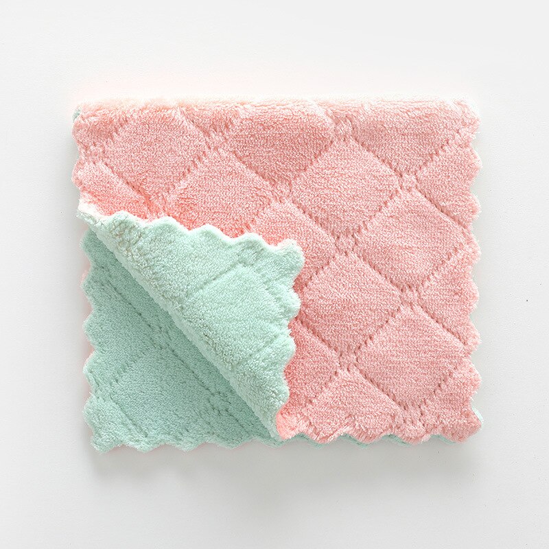 Microfiber kitchen cleaning cloth Non-sticky Easy to clean dishcloth kitchen tools Kitchen accessories: Green pink1pcs