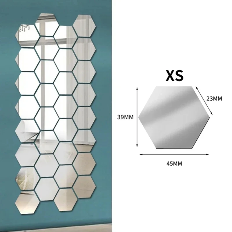 100/1 stücke Sechseckigen Acryl Spiegel Zauberstab Aufkleber Mini Spiegel Solide Paster Selbst-klebe Gold Silber Aufkleber Hause schlafzimmer Kunst Dekor: Mittel / Grau