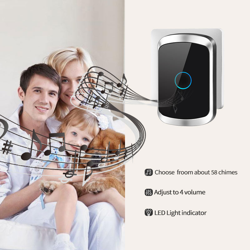 CACAZI Smart Wireless Door Bell Waterproof 1 Transmitter 5 Receiver US EU UK AU Plug Battery Home Bell Chime Wireless Ring Bell