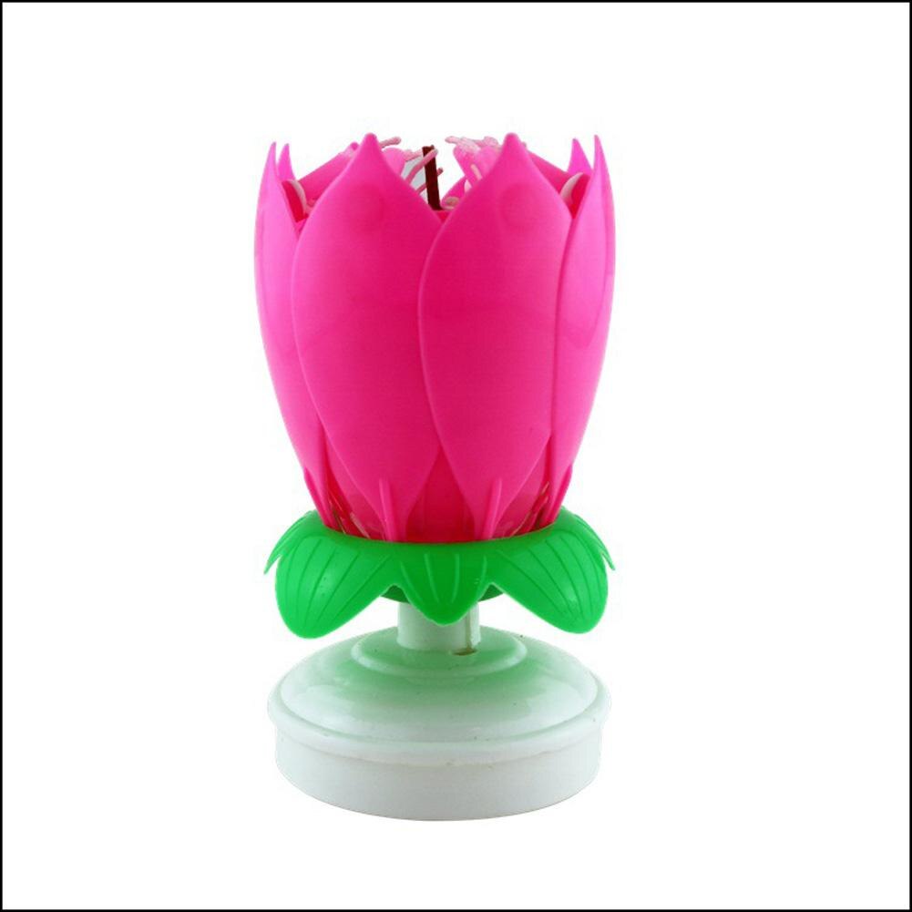 Doppel Schichten Lotus Musical glücklich Geburtstag Kerzen Romantische Blume Licht Kuchen freundlicher Party Musik Hochzeit Party Dekor: Rosa