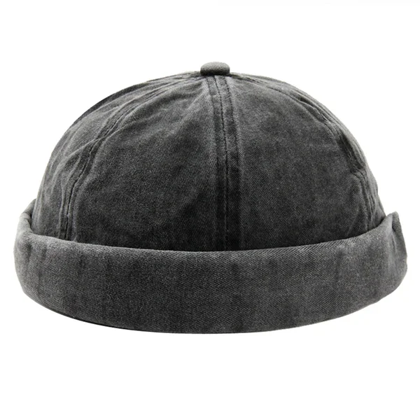 Gewassen Docker Beanie Brimless Cap Hoed zonder vizierkap Effen kleur Retro Vintage Street Style Lente Herfst Outdoor Gorras: One-size / Black