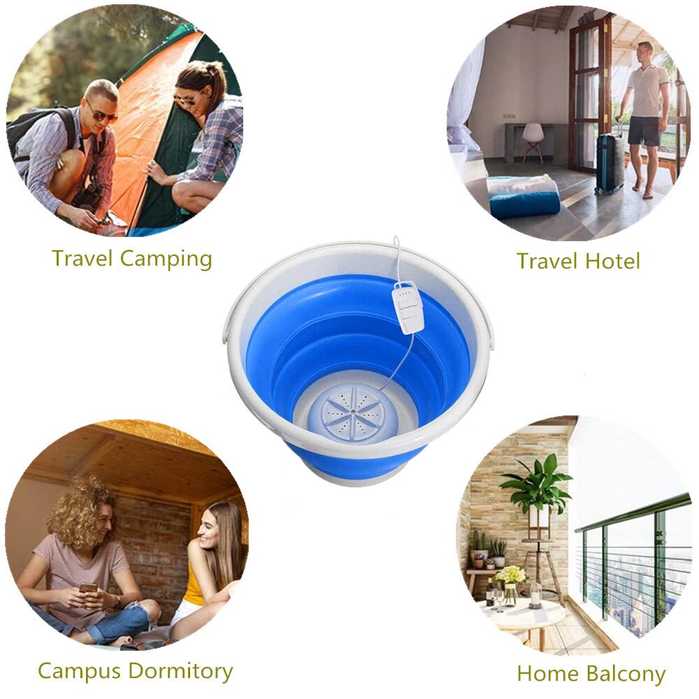 Mini Foldable Washing Machine Portable Rotating Ultrasonic Turbines Washer USB Charging Laundry Clothes Cleaner for Home Travel