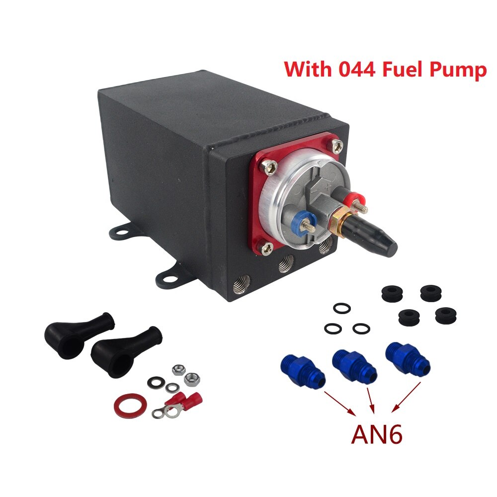 Single Fuel Pump Surge Tank Oil Catch Can Compatible with 044 Fuel Pump or 380 LPH Black PQY Fuel Pump With Different Fittings: AN6 Silver fuel pump
