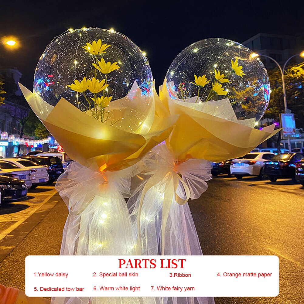 Poignée Ballon Led Avec Des Bâtons Lumineux Transparent Rose Bouquet Avec Batterie Paquet Pour Anniversaire De Mariage Saint-Valentin