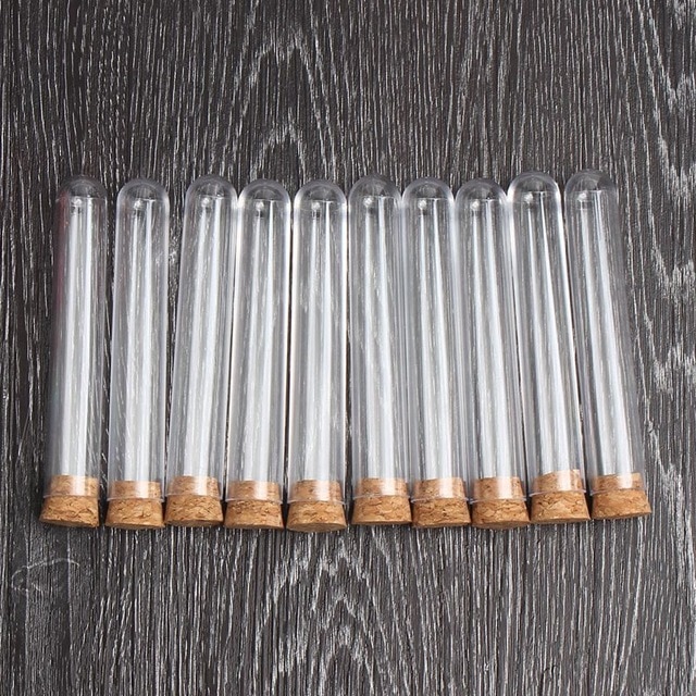 Tubo de ensayo de plástico con tapón de corcho, suministros educativos para escuela, laboratorio, vidrio transparente, 18x105mm, 50 Uds./paquete