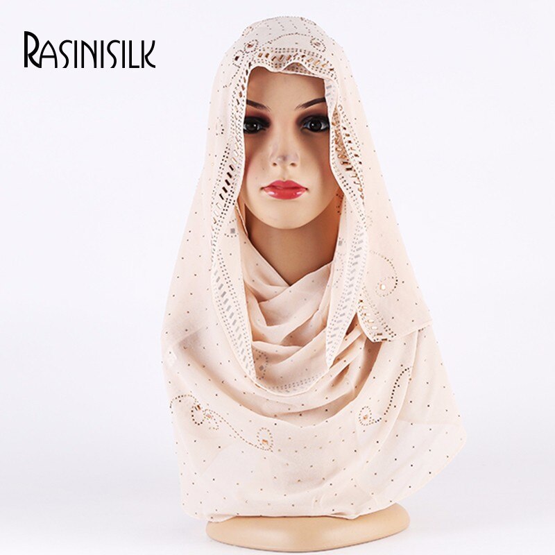 en promo | Promo! Foulard musulman en mousseline de soie pour femmes | Écharpe supérieure avec des strass et des diamants scintillants, écharpe longue et châle, foulard de style islamique malaisien