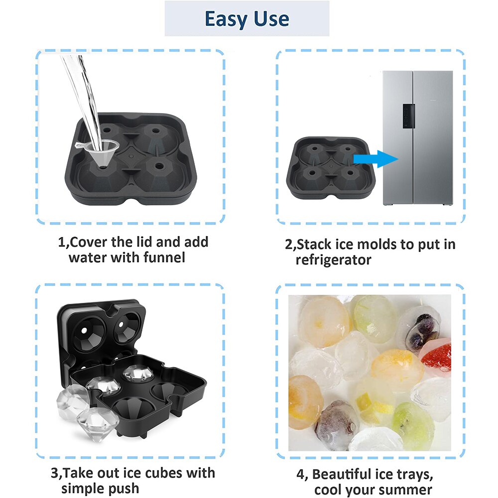 Silicone Diamond Ice Cube Tray Reusable Ice Cubes Maker Diamond Shaped Ice Cream Moulds Whiskey Wine Cocktail Bar Party Tools