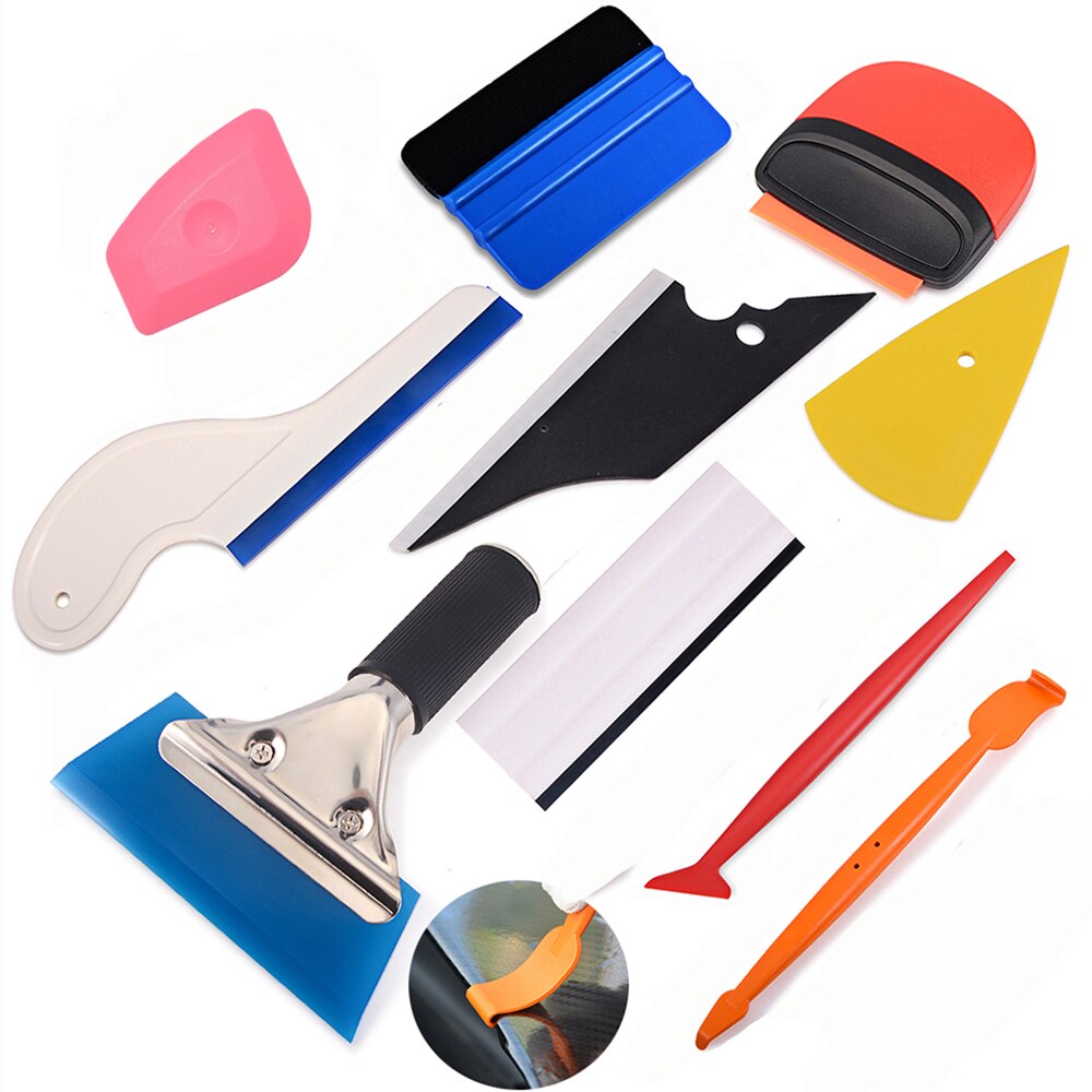 FOSHIO, pegatina de película magnética de fibra de carbono, herramienta de envolver escurridor, Kit de herramientas para envolver vinilo, Kit de herramientas para coche, tinte de Ventanilla, accesorios para coche: Set 2