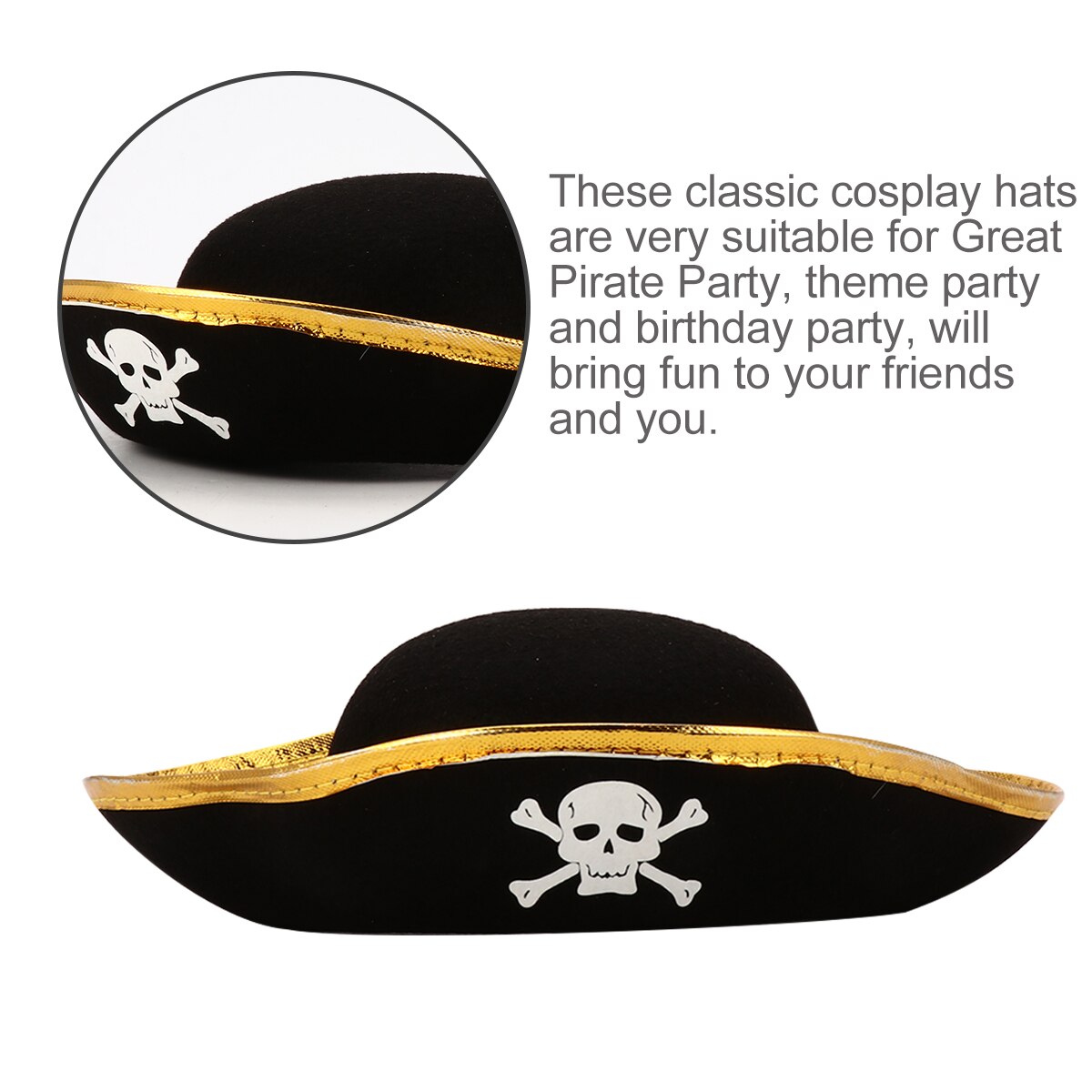 2pcs Pirate Hats Skull Pattern Pirate Captain Costume Caps for Adults and Kids