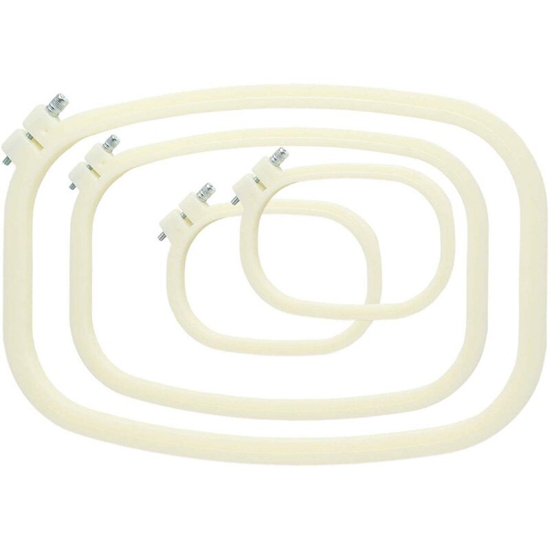 Embroidery Hoop Square Cross Stitch Hoops Ivory-White Pack of 4, Different Sizes - 5 Inches 10 Inches 13 Inches for Kids and Adu